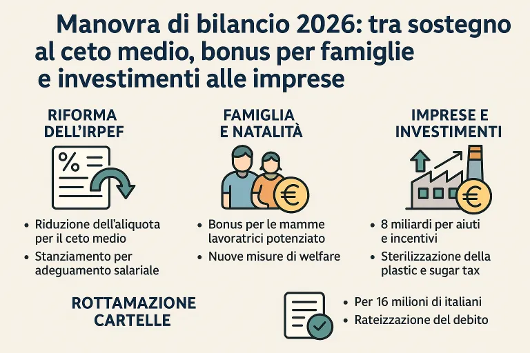 Manovra di bilancio 2026: tra sostegno al ceto medio, bonus per famiglie e investimenti alle imprese